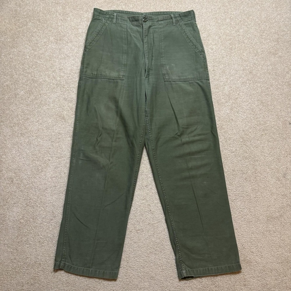 Vtg 60s US Army OG-107 Fatigue Pants 34x30 Green Type 1 Sateen Vietnam Era 1969